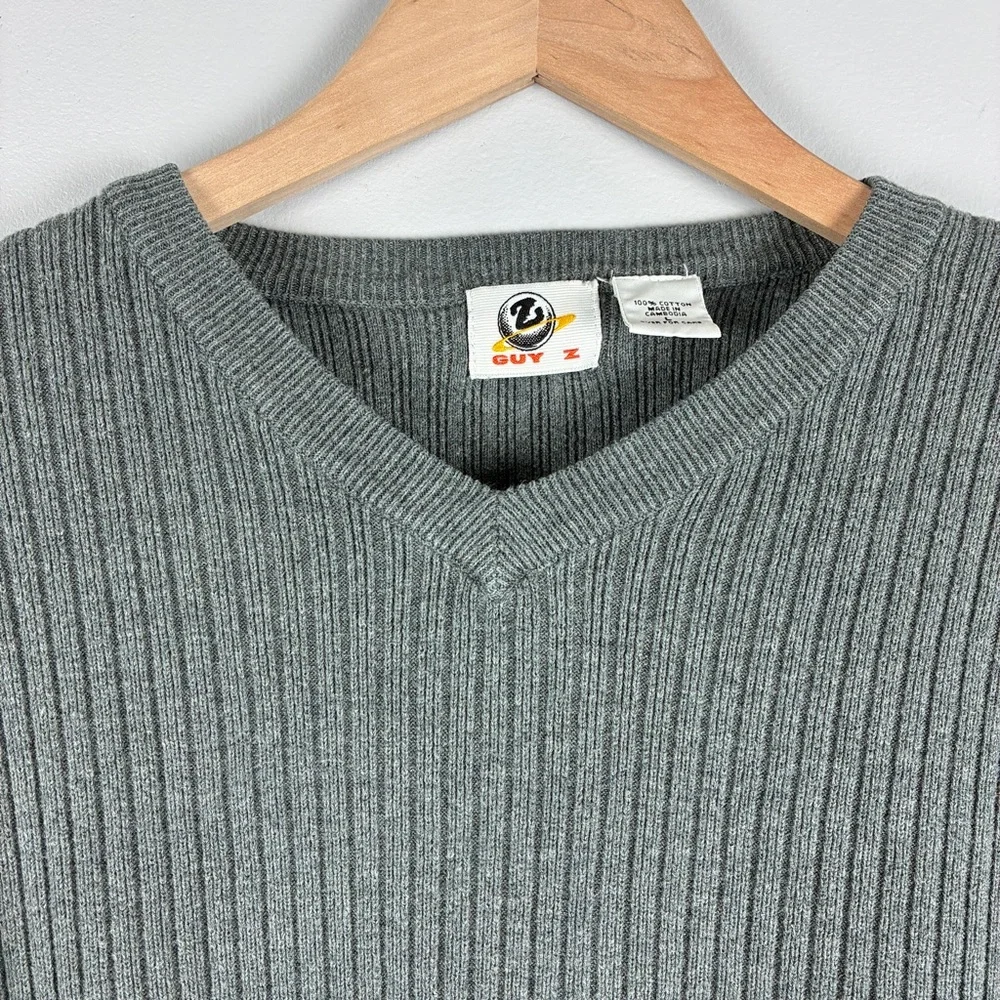 Guy Z Mens Ribbed Cotton Sweater L Gray Thick Cozy Classic‎ Everyday Essential